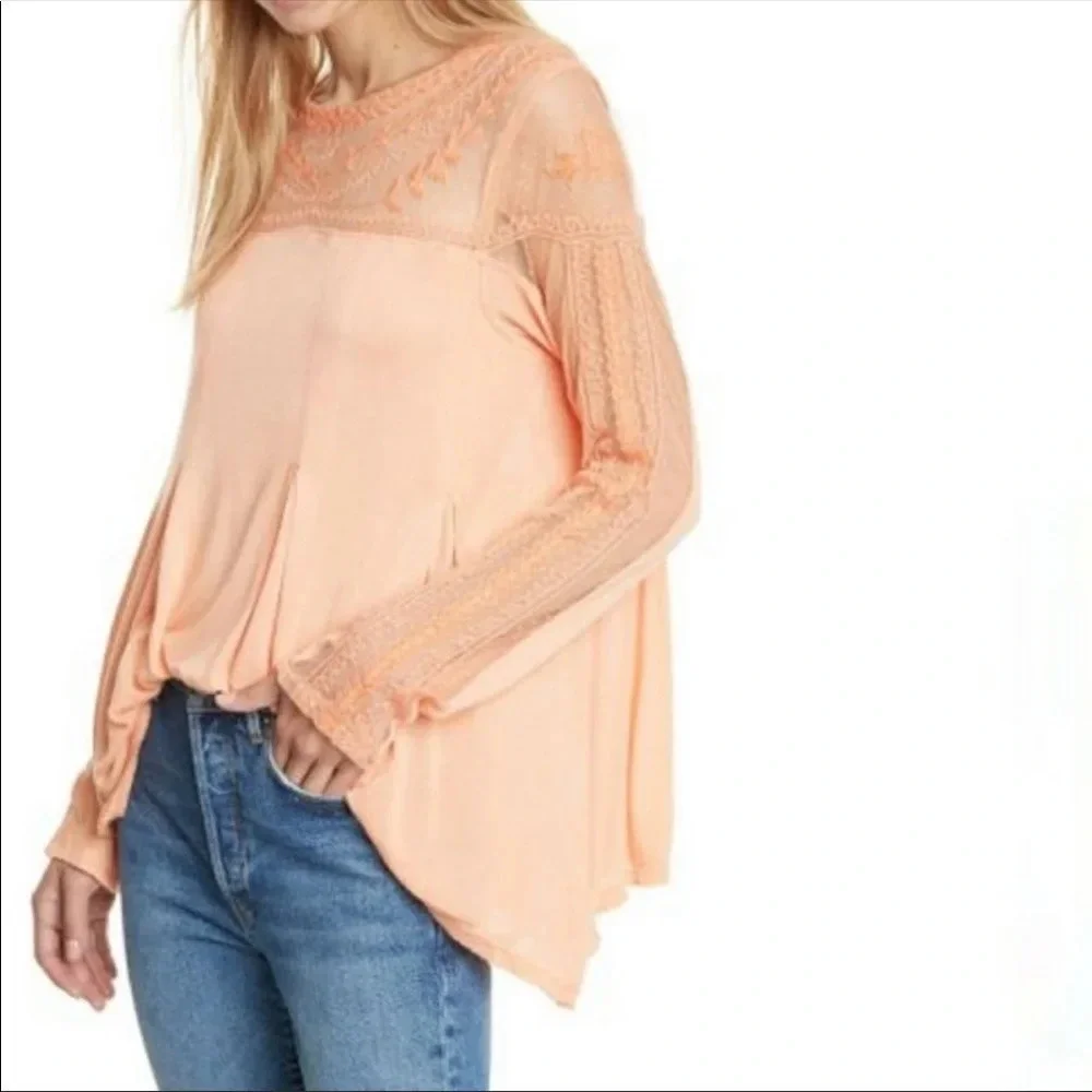 Free People Jojo Mixed Media Long Sleeve Top Havana Sands Medium